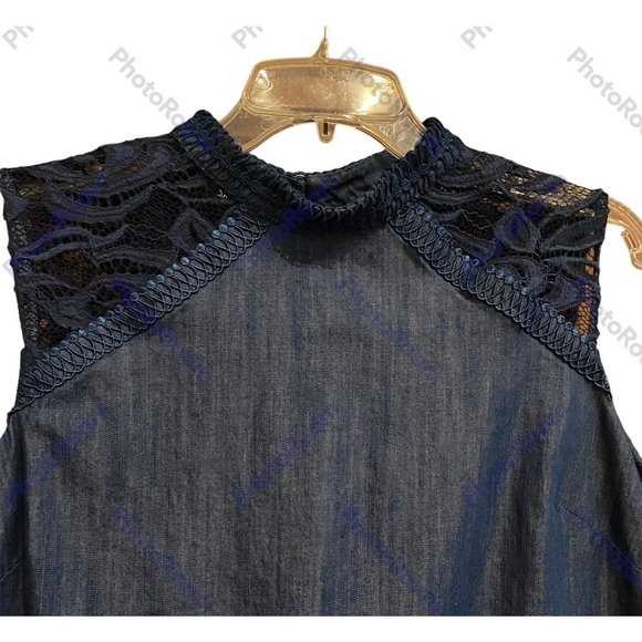 AB Studio Women’s Size 16 Dress Denim And Blue Lace - Picture 2 of 6